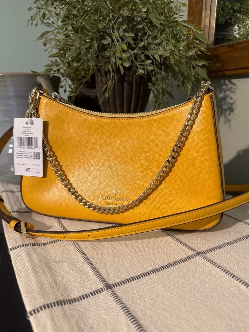 kate spade Yellow Saffiano Leather Shoulder Bag with Chain